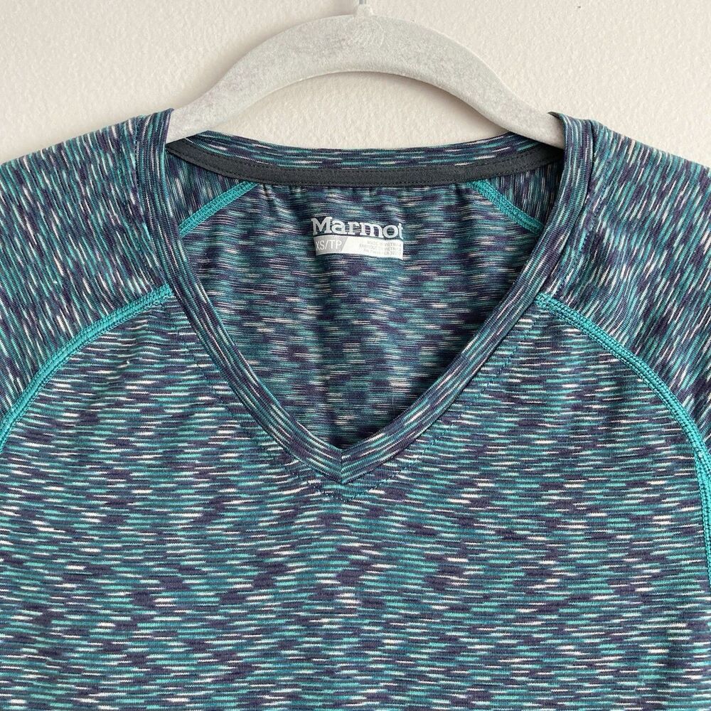 Marmot Womens Mirage Tee Activewear V-Neck T-Shirt Size XS Moss Green/Teal - Picture 2 of 11
